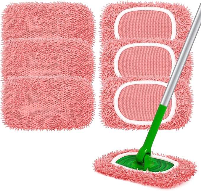 Reusable Microfiber Mop Pads Compatible with Swiffer Sweeper Mop - Dry Sweeping Cloths & Wet Mopping Cloths - Washable Wet Pads Refill for Mopping Floors, 6 Pack (Mop is not Included)