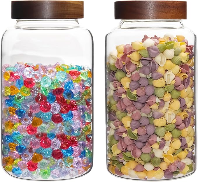 Patoper Glass Coffee Jars Spice Jar Round Storage Canister with Wooden Lid Clear Glass Food Jar for Pantry Sugar Tea Coffee Bean Spice Nuts Cookies Bath Salts (2300ml/77oz-2PACK(with spoon)