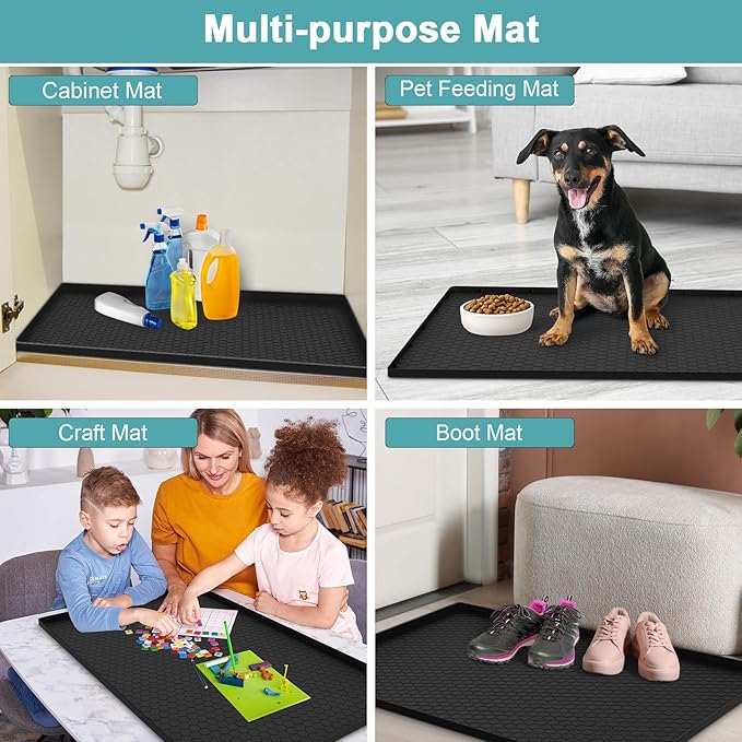 Silicone Under Sink Mat 22" x 19", Under Sink Mats for Kitchen Waterproof, Under Sinks Protector Liner Tray Organizer for Kitchen and Bathroom Cabinets, Black