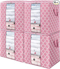 WISELIFE Storage Bags 4 Pack/100L Large Blanket Clothes Organization and Storage Containers for Comforters,Bedding, Foldable Organizer with Reinforced Handle, Clear Window, Sturdy Zippers,Pink