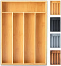 Silverware Organizer, 10 Inch Utensil Organizer Kitchen Drawer Organizer Bamboo Silverware Holder Cutlery Tray Organizer in Drawer Flatware Organizer Tray(5 slots, Natural