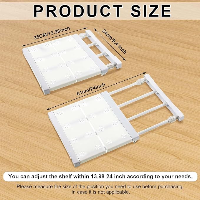 Gerrii 2 Pcs Closet Tension Shelf Rod Expandable Shelf Locker Organizer Adjustable Metal Storage Rack Scalable Layered Divider Separator for Cabinet Wardrobe Kitchen Bathroom (13.98''-24'')