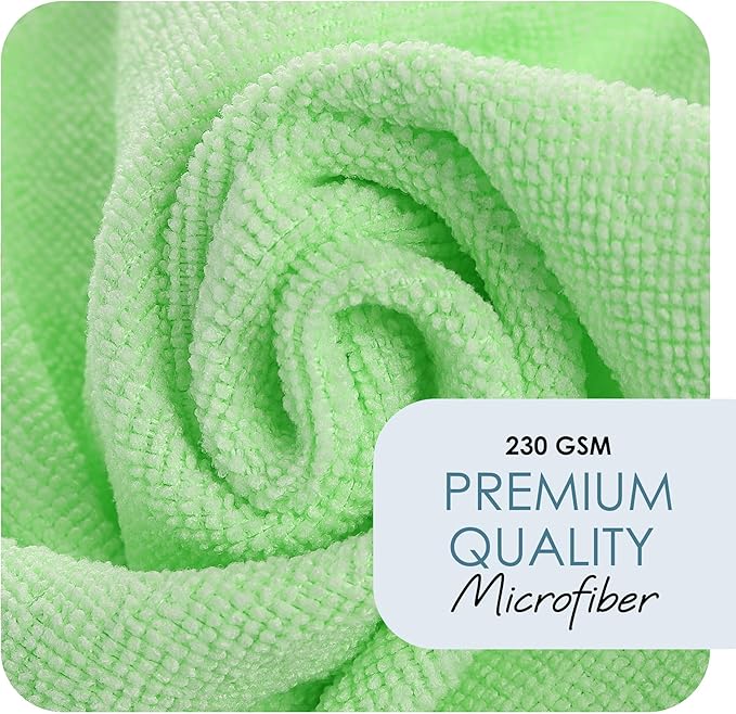 Hearth & Harbor Microfiber Cleaning Towels for Cars, 24 Pack Washcloths, Green Reusable Rags, Lint Free Cloth, 12x12 Inches