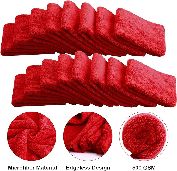Shimeyao 30 Pcs 16 x 16 Inch Edgeless Microfiber Plush Towels for Cars Detailing Drying Wash Polishing Absorbent Cleaning Cloths, 500 GSM (30 Pcs)