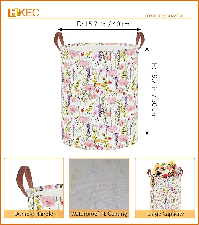 19.7" Laundry Basket,Dirty Clothes Hamper,Waterproof Storage Bin,Room Decor,Gift Baskets,Nursery Hamper(Flowering Shrubs)