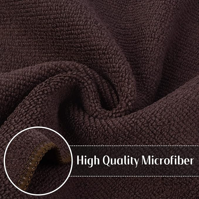 SINLAND Absorbent Microfiber Dish Cloth Kitchen No Streak Cleaning Cloth Dish Rags Lens Cloths 12 Inch X 12 Inch 12 Pack Dark Brown