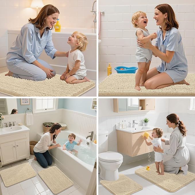 Arotive Bathroom Rugs 36x24, Extra Soft Absorbent Shaggy Chenille Bath Rugs, Machine Washable Rubber Backing Non-Slip Bath Mats for Bathroom Floor Tub and Shower, Home Decor Accessories, Beige