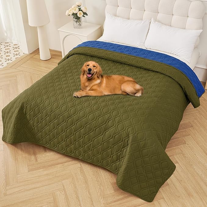 Smiry Reversible Waterproof Couch Covers for Sofa, Washable Dogs Pet Couch Covers for 3 Cushion Sofa Pet Friendly, Water Resistant Furniture Protector Slipcover, Geometric (82"x102", Green/Navy)