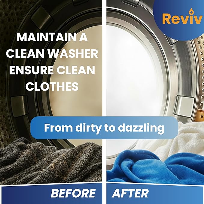 REVIV Washing Machine Cleaner Tablets – HE Compatible Descaler, 24 Count (12-Month Supply) – Septic-Safe for Front & Top Load Washers