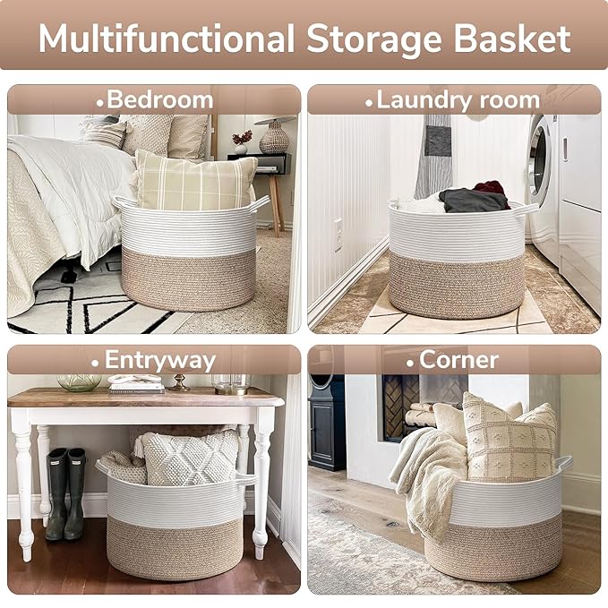 Goodpick Large Cotton Rope Basket, 83L Big Woven Storage, Blanket Organizers and Storage, Baby Nursery Laundry Basket, Extra Large Toy Bin for Storage, 21.7 x 13.8 inches