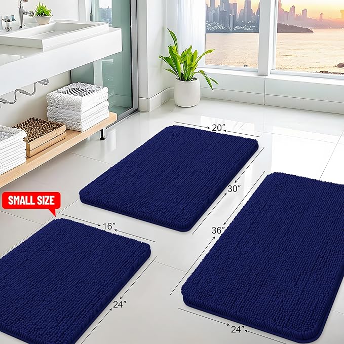 Arotive Bathroom Toilet Rugs U Shaped 24x20, Extra Soft Absorbent Shaggy Chenille Contour Bath Rugs for Toilet, Machine Washable Non-Slip Contoured Bath Mats, Navy