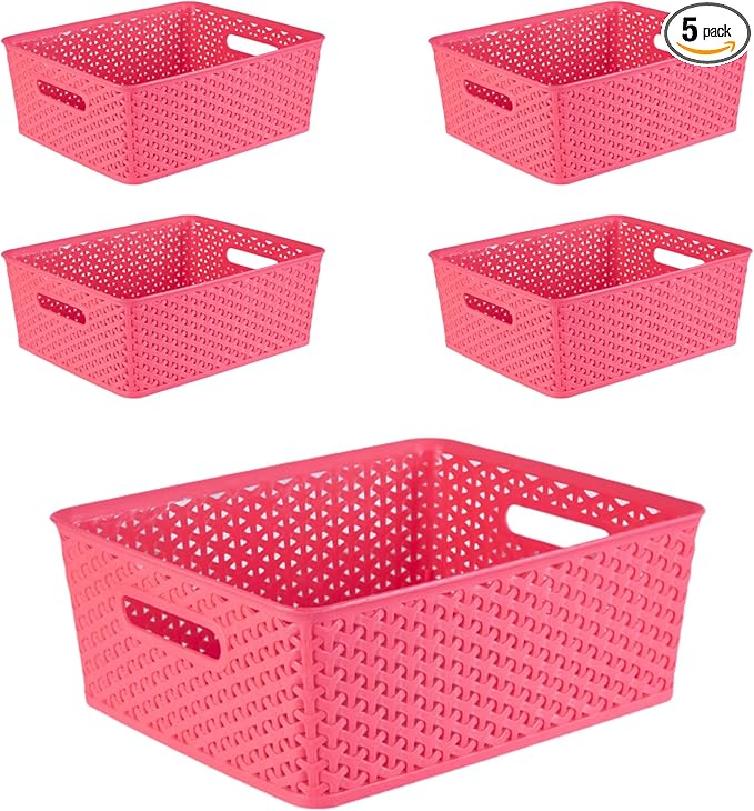 5PCS Plastic Storage Baskets, Small Baskets for Organizing, Small Pantry Organizer Basket Bins. For Countertops, Cabinets, Bedrooms, and Bathrooms Wait ( Red )