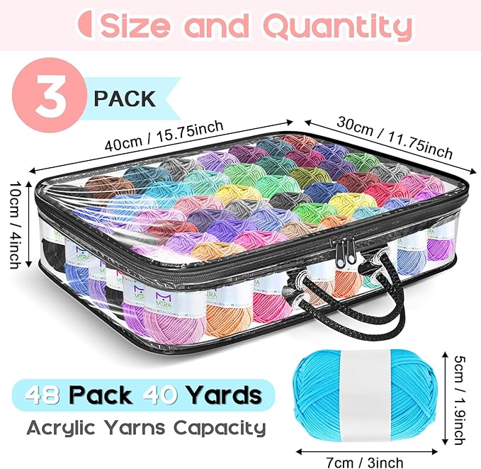 Yarn Storage Bags 3 Pack, Clear Yarn Storage Organizer 12x16x4 Inches