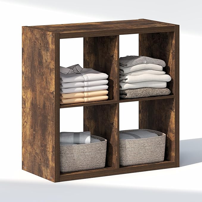 Furinno Cubic Closet Organizers and Storage, 4-Cube Closet Organizer, Open Shelf Closet Storage, Extra Thick Frame for Wardrobe, Bedroom, Living Room, Amber Pine