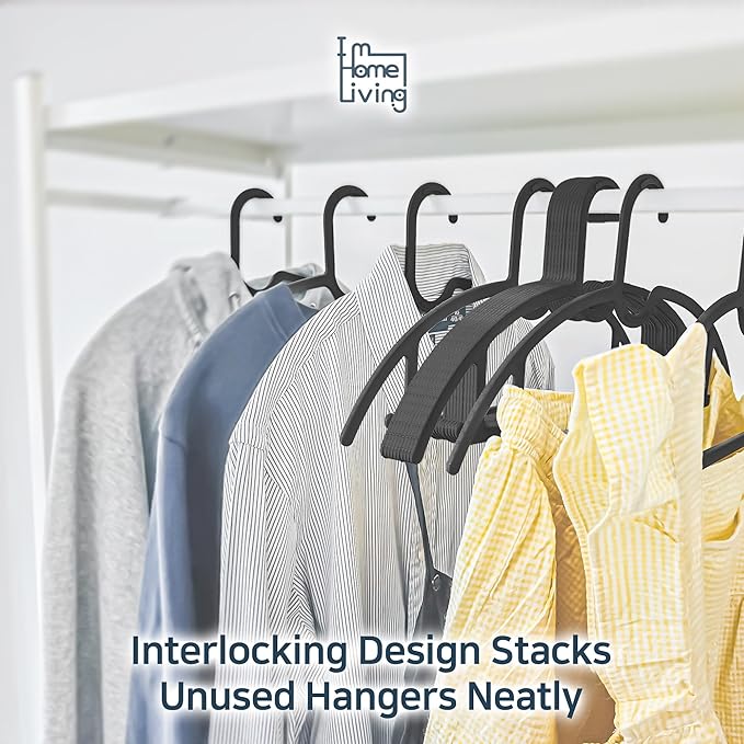 15" Compact Slim & Slimlink Interlocking Clothes Hangers, Space-Saving Lightweight Plastic Hangers for Small Closets, Dorms, Apartments, Travel, RVs & Petite Clothing (Black, 50)