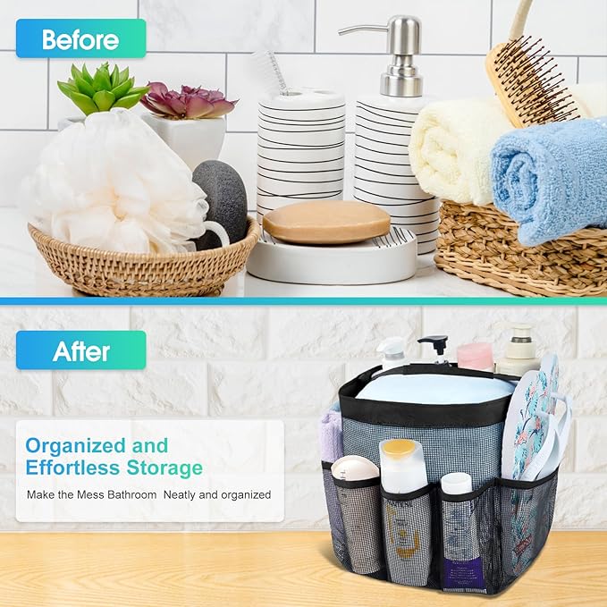 Attmu Mesh Shower Caddy Portable for College Dorm Room Essentials with 8 Pockets, Hanging Caddy Dorm Basket, Quick Dry Shower Bag for Bathroom