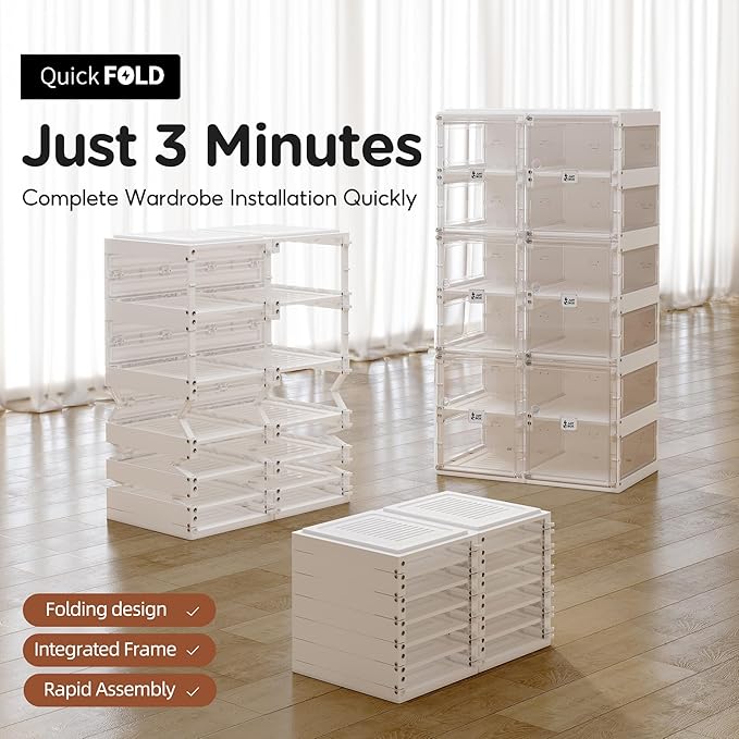 ANTBOX Foldable Shoe Rack,Shoe Organizers for Closet Plastic Shoe Storage Box Space Saving for Entryway, Large Sturdy Stackable Sneaker Cabinet Bins with Magnetic Clear Door 10 Tiers 20 Pairs