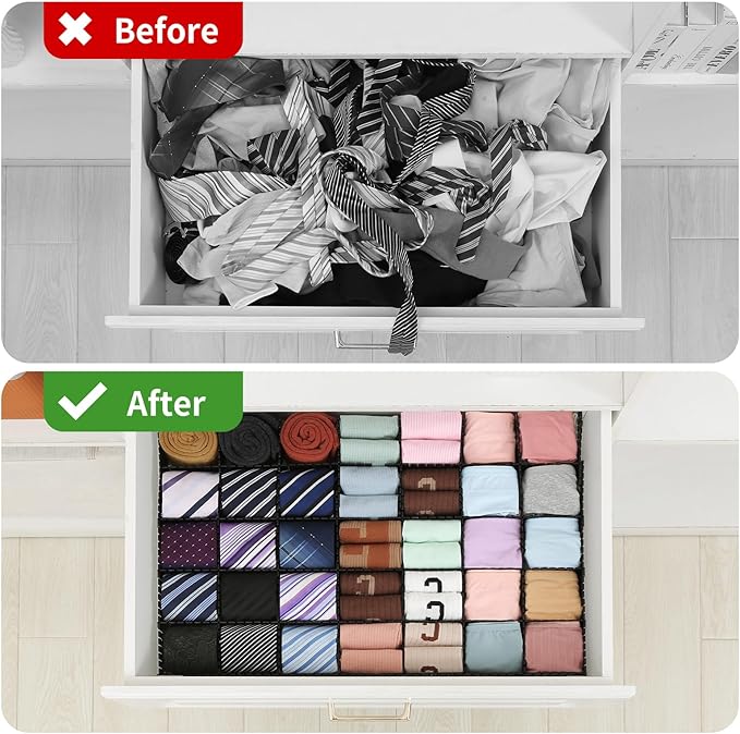 Qozary 42 Pack Adjustable Drawer Organizer Dividers for Socks, Underwear, Makeup, Kitchen, Dresser