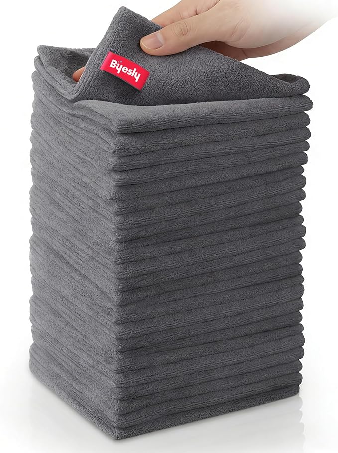 24-Pack Microfiber Cleaning Cloth, 11.5x11.5 Microfiber Towels for Cars, Dishes & House, for Detailers, Chefs & Efficient Home | Scratch-Free, Lint-Free, Ultra Absorbent(Grey)