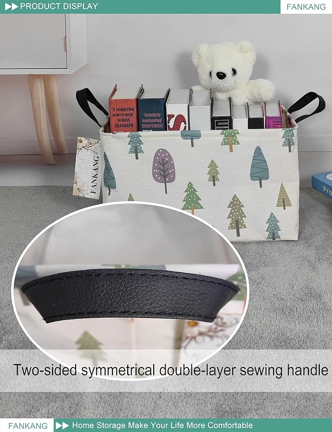 FANKANG Storage Bins, Nursery Hamper Canvas Laundry Basket Foldable with Waterproof PE Coating Large Storage Baskets for Kids Boys and Girls, Office, Bedroom, Clothes,Toys(Rec-Colorful Forest ）