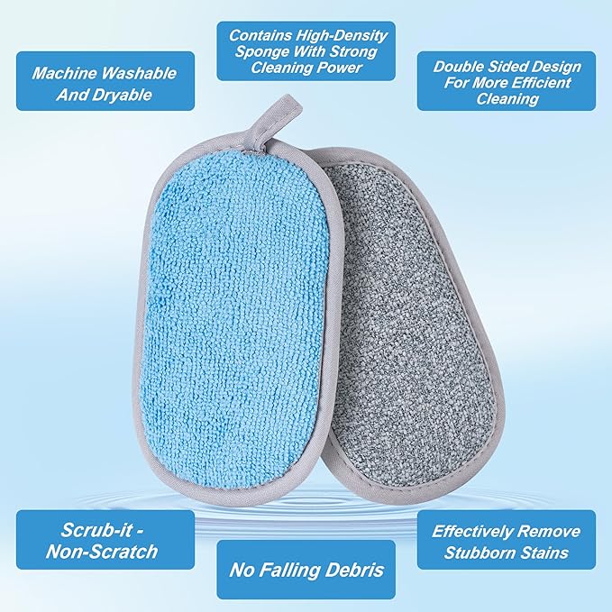 Dual-Sided Multi-Purpose Scrub Sponges, Non-Scratch Dishwashing Sponges for Kitchen, Reusable Microfiber Sponge for Efficiently Cleaning Dishes, High Density Sponge Inside (6 Pack, Medium)