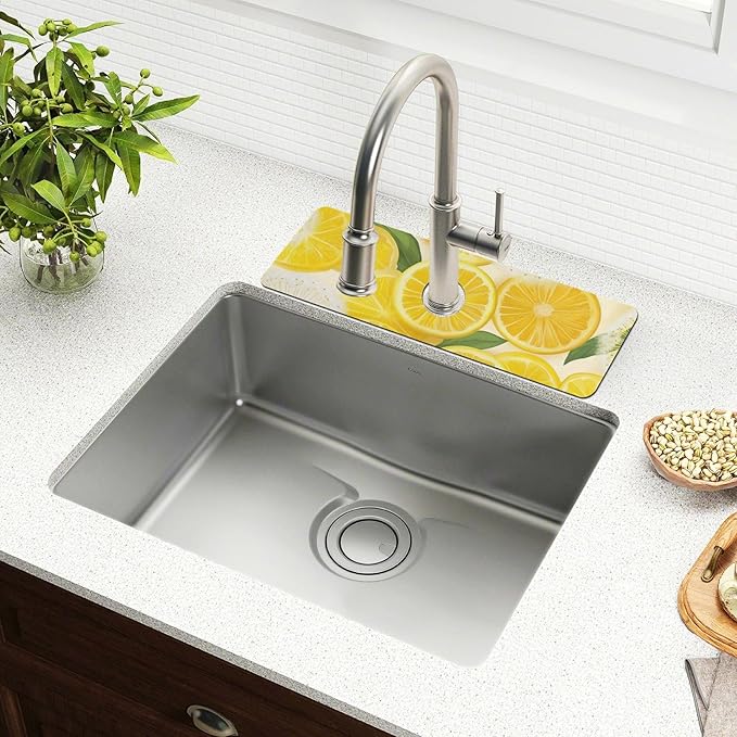 Yellow Dandelions and Summer Lemon Kitchen Sink Splash Guard Sink Faucet Mat Faucet Handle Drip Catcher Drain Mats for Kitchen Bathroom Countertop Absorbent Dish Drying Pad 2Pack 14.7x5.4IN