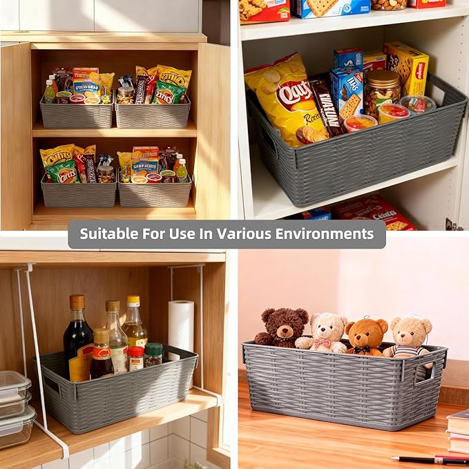 12-Pack Plastic Storage Baskets, Stackable & Nestable Organizer Bins for Toys, Clothes, Home (Gray - Rectangular)