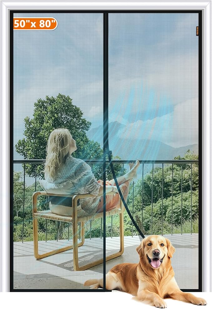 MAGZO Magnetic Screen Door Fit Door Size 50 x 80 Inch, Screen Size 52" x 81" Strong Magnet French Style Mesh, Heavy Duty Fiberglass Mesh with Hook & Loop for Sliding Entrance, Gray