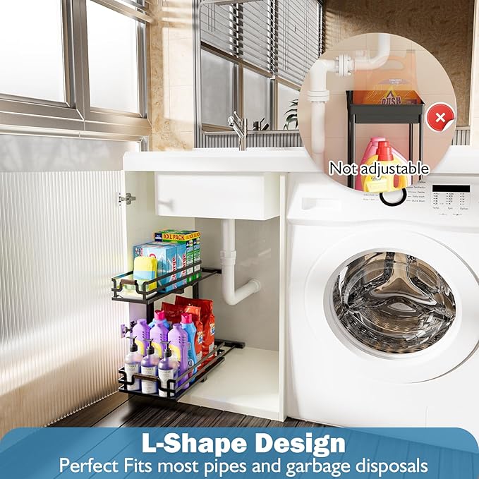 BXINREDA Under Sink Organizer, 2 Tier Slide Out Storage for Bathroom Kitchen (2 Pack)
