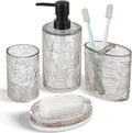 Modern Luxe Bathroom Accessories Set 4 Pcs Resin Bathroom Accessory Set Soap Dispenser Toothbrush Holder Tumbler Soap Dish Easy to Clean Crackle Pattern Translucent Black