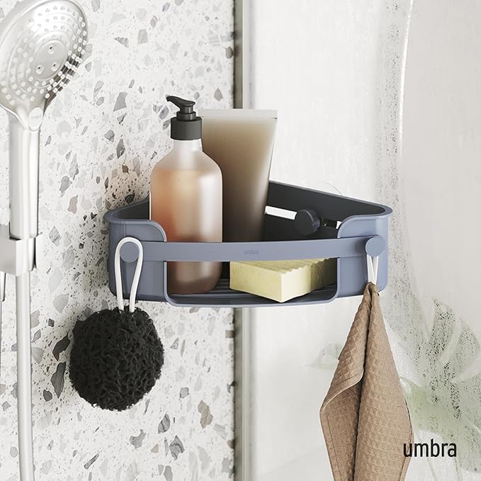 Umbra Flex Adhesive Shower Corner Shelf for Bathroom, Slate Blue