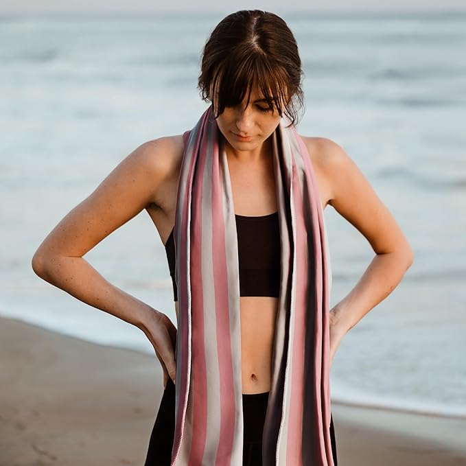 Hero Microfiber Large Beach Towel Compact for Travel (Pink Stripe, 40" x 72")