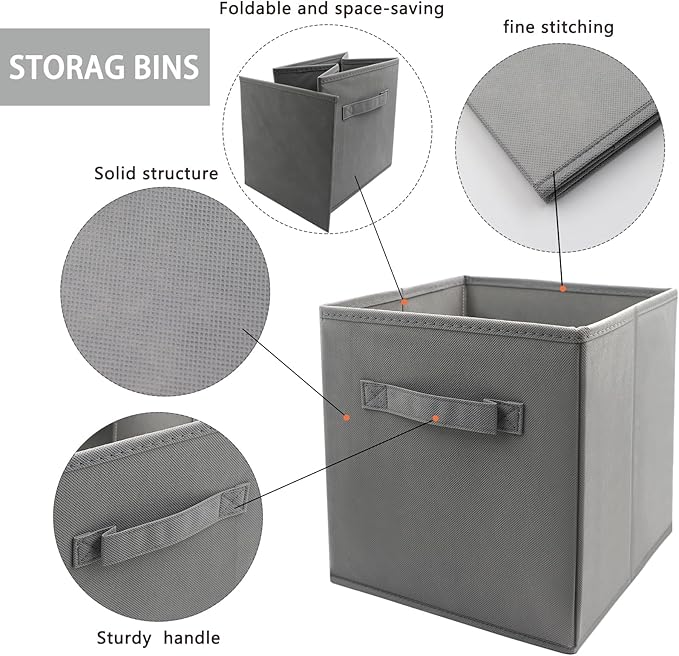 Storage Cubes Collapsible fabric Storage bins,cube storage organizer 10.5 * 10.5 * 11 inch,For home and office Collapsible Closet Shelf Organizers, Drawer Organizers(Grey)