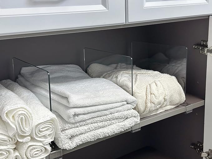 LikeU Acrylic Shelf Dividers for Closets,4 PCS Wood Shelf Dividers,Clear Shelf Separators,Perfect for Clothes Organizer and Bedroom Kitchen Cabinets Shelf Storage and Organization…