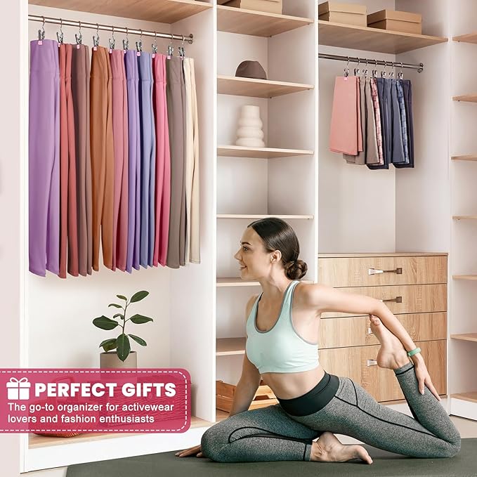 50 Pack Pants Hangers with Clip,Legging Organizer for Closet Hanging, Space Saving Yoga Pants Hangers Clip Hanger Wardrobe Organization,Closet Organizers and Storage for Jeans,Shorts,Skirts,Hats-Pink