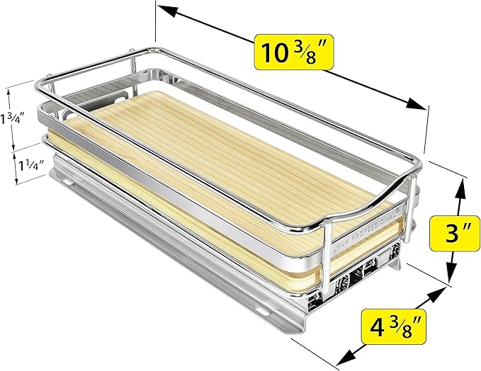 LYNK PROFESSIONAL® Élite™ Pull Out Spice Rack Organizer for Inside Kitchen Cabinets - 4-3/8 inch Wide - Slide Out Drawer – Wood/Chrome Sliding Spice Organization for cabinet - Spice Racks - 1 Tier