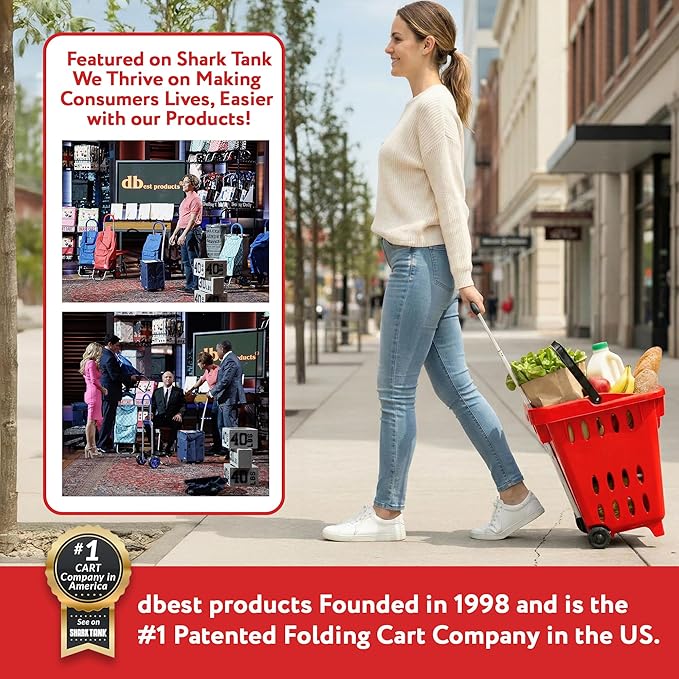dbest products GoCart, Red Grocery Cart Shopping Laundry Basket on Wheels