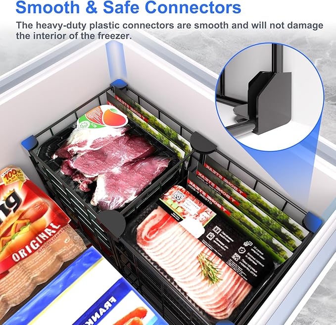 Freezer Organizer Bins, Freezer Dividers for Deep Chest Freezer Compressor Area, Black Wire Basket Shelf for Food Storage Kitchen Refrigerator Organization (Medium)