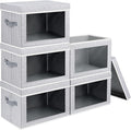 Stackable Storage Bins with Lids - Medium Storage Box with Lids, Foldable Closet Boxes for Organizing, Wardrobe Clothes Organizer with Window, Cubes Bins for Living Room, 5 Pack, Blended