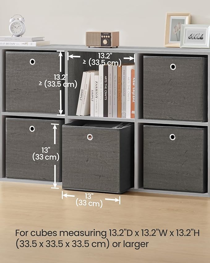 SONGMICS Storage Cubes, Set of 6 Storage Bins with Handles, Foldable Oxford Fabric and Non-Woven Fabric Storage Boxes, 13 x 13 x 13 Inches, Fit Cube Storage Unit, Misty Gray URFB133G01