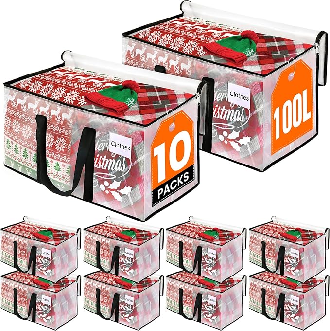 Clear Heavy Duty Extra Large Moving Bags, Reinforced Handle and Double Zipper, Storage Bags Alternative to Moving Box (10 Packs)