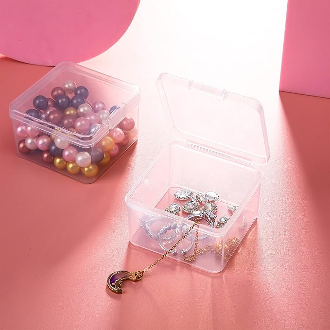 6 Pieces Mini Plastic Clear Beads Storage Containers Box for Collecting Small Items, Beads, Jewelry, Business Cards, Game Pieces, Crafts (2.48 x 2.48 x 1.57 Inch)
