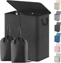 Lifewit Double Laundry Hamper with Lid and Removable Laundry Bags, Large Collapsible 2 Dividers Dirty Clothes Basket with Handles for Bedroom Laundry Room Closet Bathroom College, 155L Black