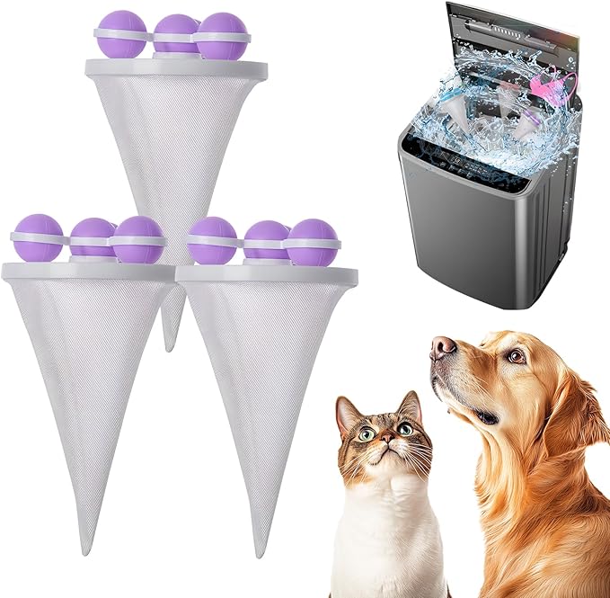 Pet Hair Remover for Laundry, 2026 Upgaded 3pcs Floating Hair Filtering Mesh Removal for Washing Machine, Reusable Dog & Cat Hair Remover Tool for Pet Fur, Hair, Lint, Dander from Laundry (Purple)