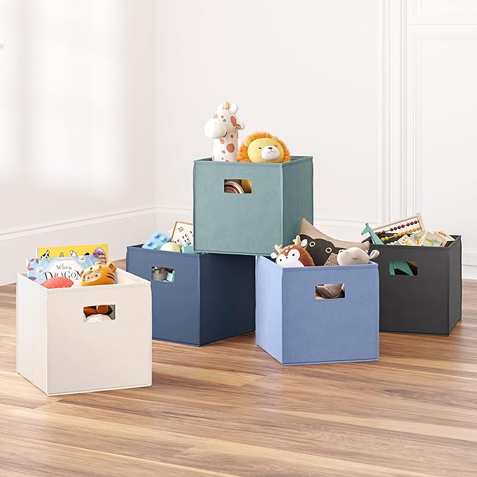 RiverRidge Kids 2pc Fabric Collapsible Storage Cube Organizers with Handles for Playroom Organization - Sea Green
