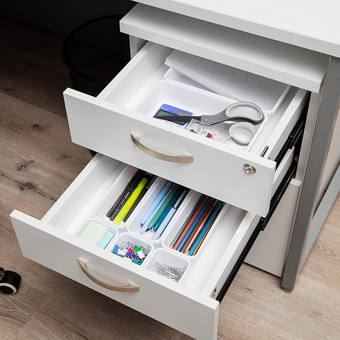 Mind Reader 8-Pc Drawer Organizer, Desk Organizer, Interlocking, Storage, Kitchen, Office, White