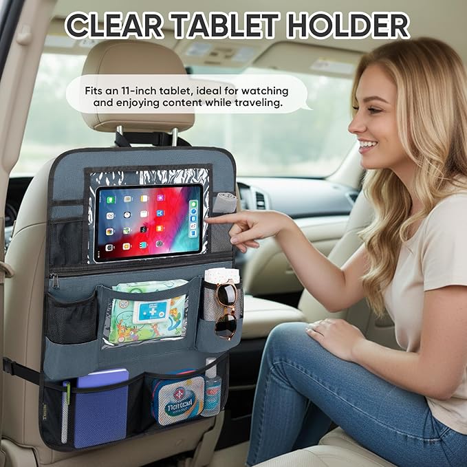 BALEINE Backseat Car Organizer, Back Seat Car Organizers and Storage, Kick Mats Back Seat Protector, Travel Accessories for Most Automotive (2 Pack, Gray)