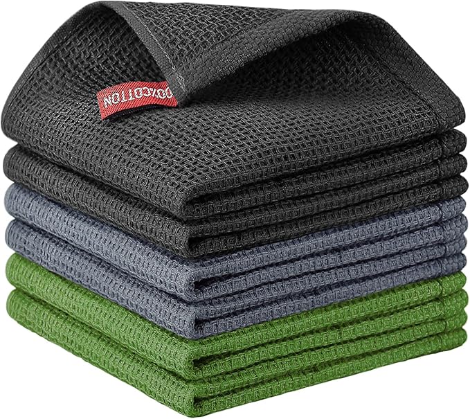 Nialnant 6 Pack Kitchen Towels, 100% Cotton Dish Cloth for Washing Dishes, Absorbent Quick Drying Dish Rags, Multipurpose Cleaning Rags-12x12 Inches