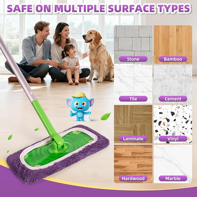 8 Pack Reusable Mop Pads Compatible with Swiffer Sweeper Mop, Dry and Wet Pads Refill, Microfiber Pads, Washable Sweeping Cloths for Surface/Hardwood Floor Cleaning (Purple)