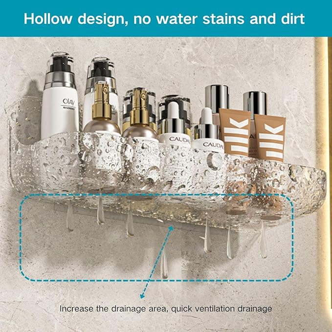 CasaVibe 2 PCS Acrylic Wall Mounted Transparent Shelf, Non Drilled Wall Adhesive Bathroom Shelf with Self-adhesive Tape, Suitable for Storage in Bathrooms and Kitchens